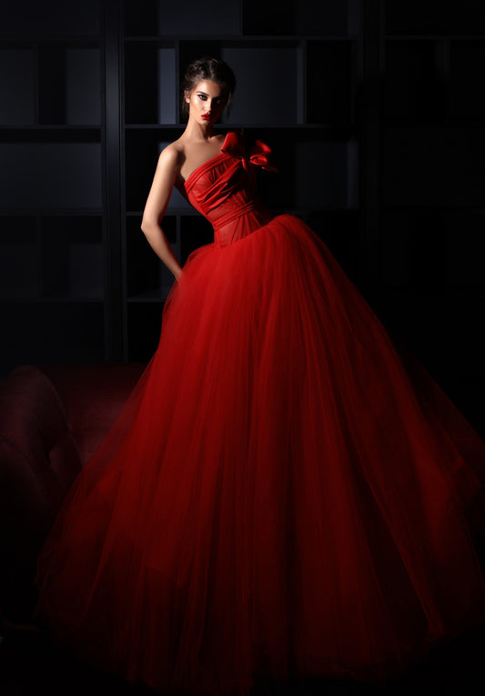 Red dress with tulle